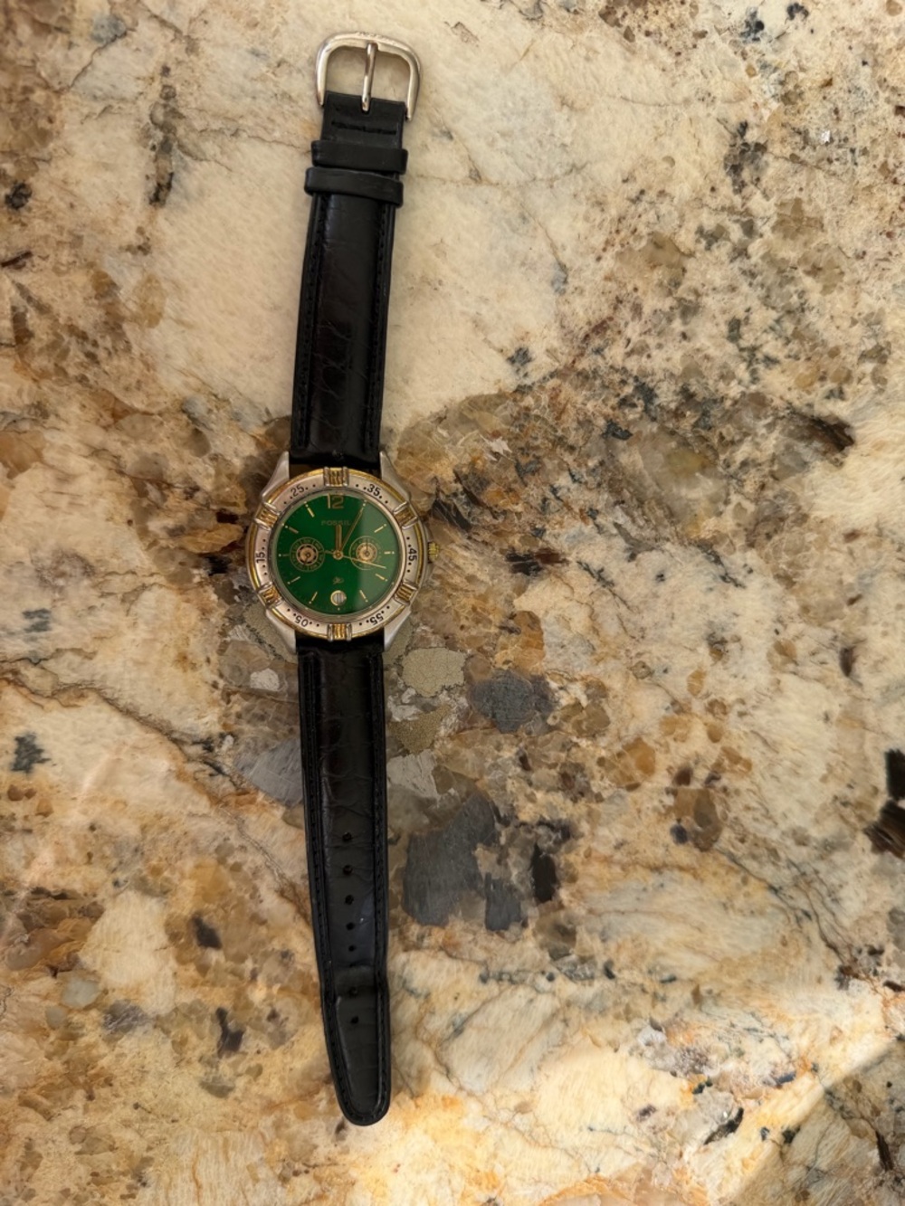 Green Dial Men's Watch with Black Leather Strap